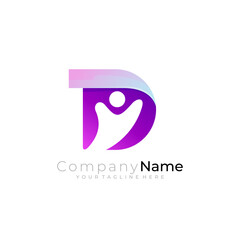 D logo and people care design, social icon template