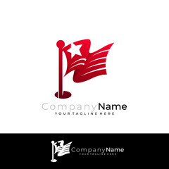 Flag and star logo template, red color icons, country