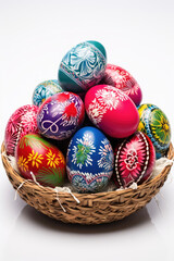 Fototapeta na wymiar Colorful Painted Eggs Filling a Basket