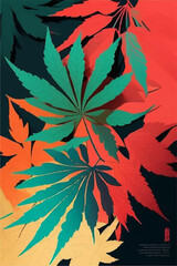 Psychedelic Rainbow Cannabis Leaves in Watercolor