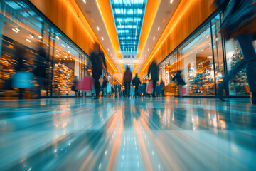 Blurred Image of People Shopping at Shopping Center on Christmas. People Coming and Going in the Shopping Center. Christmas Concept - obrazy, fototapety, plakaty