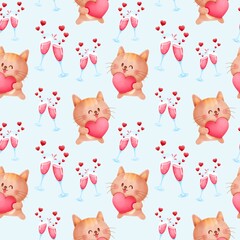 Couple cat valentine seamless pattern