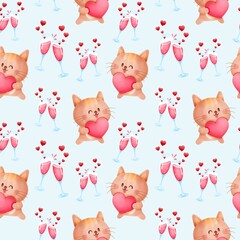 Couple cat valentine seamless pattern