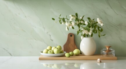Marble kitchen tabletop closeup mockup