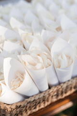 flower petals for guests at a wedding 