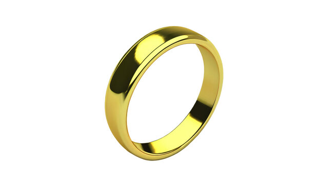 3d render of gold wedding ring with shadow isolated on transparent background