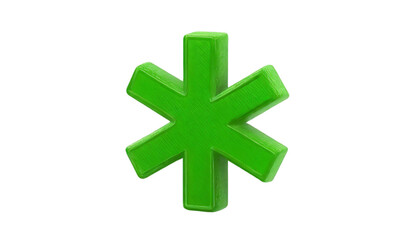 Green 3d asterisk. Isolated on transparent background.