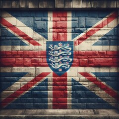 UK flag overlay on old granite brick and cement wall texture for background use - obrazy, fototapety, plakaty