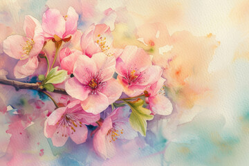 An enchanting watercolor drawing capturing the delicate beauty of spring flowers