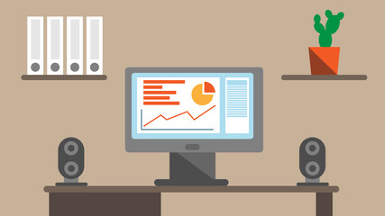 Office Table with Business Computer. Technology business and work concept illustration