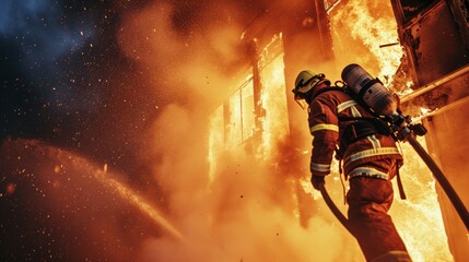 In to the fire, Firefighter searches for possible survivors