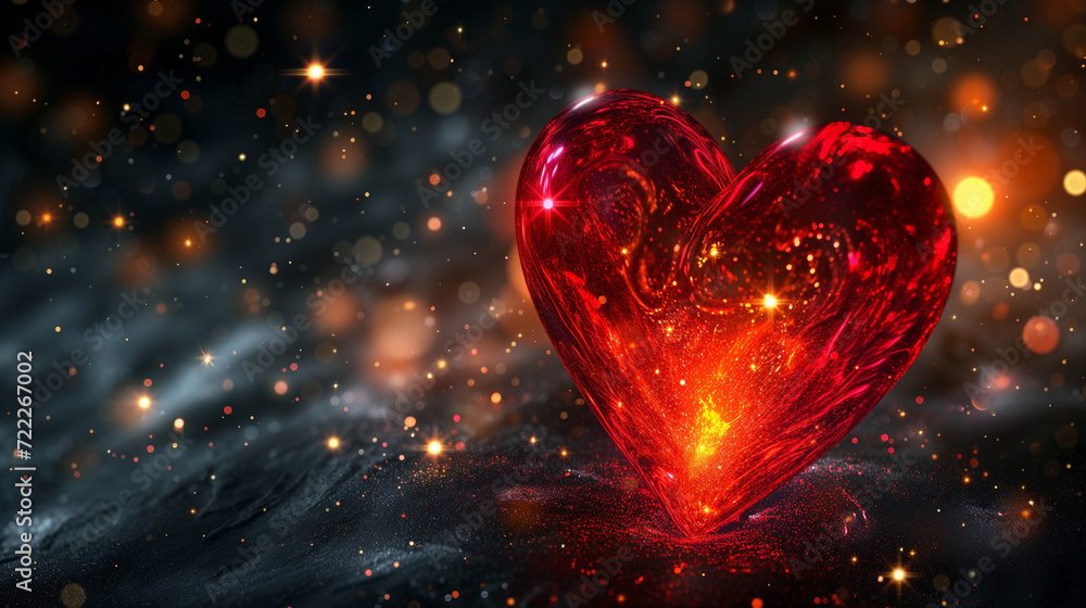 Poster valentines day background with red heart and bokeh lights
