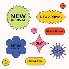 Retro Style New Arrival Sticker Set, New Arrival Banner Sign Vector