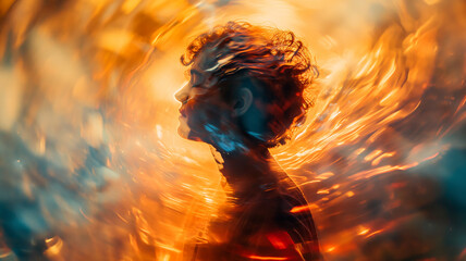 thinking person in abstract colored background