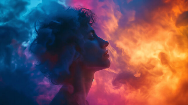 thinking person in abstract colored background