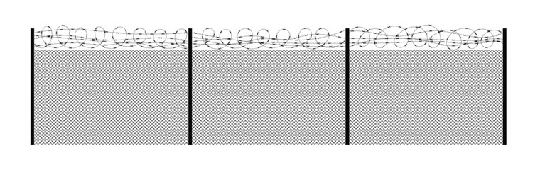 Prison Wired Metal Fence with Barbed Wire. Fences and borders concept vector art - obrazy, fototapety, plakaty
