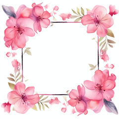 Watercolor square frame made of pink flowers with copy space