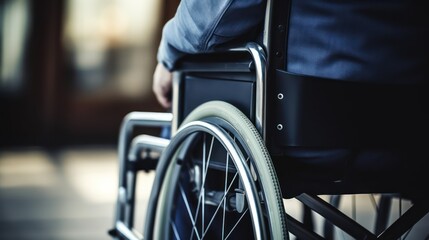 Close up. Disabled Man on Wheelchair. - obrazy, fototapety, plakaty