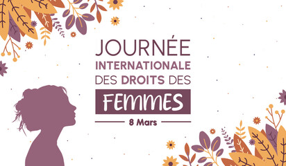 Journée internationale des droits des femmes - 8 mars - Bannière pour célébrer les femmes - Titre, illustrations vectorielles colorées et éléments végétaux   - obrazy, fototapety, plakaty
