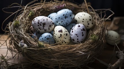 Naklejka na ściany i meble Nest with speckled Easter eggs