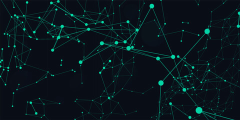 Digital technology futuristic internet network connection dark black background, green abstract cyber information communication, Ai big data science, innovation future tech line illustration vector 3d