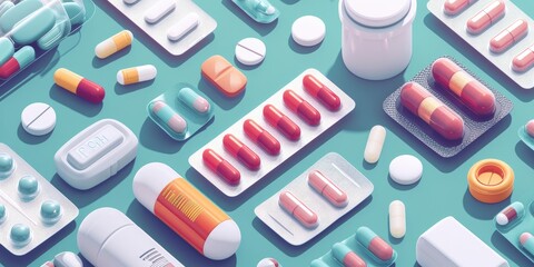 different types of pharmaceutical drugs and packaging - obrazy, fototapety, plakaty