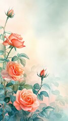 Pastel Watercolor Roses with Soft Background. Elegant roses in watercolor with pastel hues and gentle backdrop.