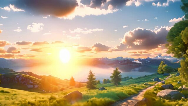 landscape sunrise white sunlight. 4k video animation