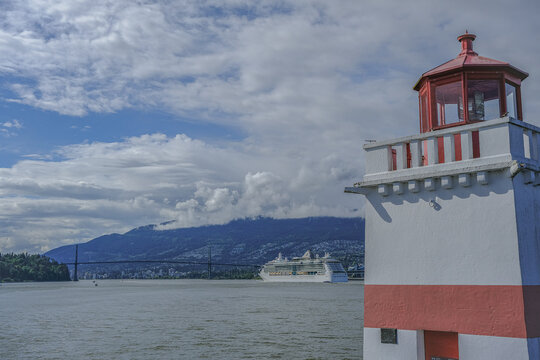 Family cruiseship cruise ship liner Serenade sail awy departure from Vancouver, Canada onto Alaska cruise