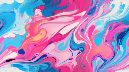 Fototapeta na wymiar A vivid abstract composition featuring dynamic swirls of paint with a harmonious blend of pink and blue hues.