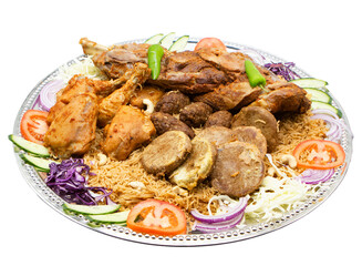 pilau rice with kebabs on transparent background