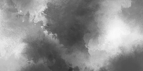 Smoke Silver watercolor and ink paper textures on white background. Chaotic stylish abstract organic design. White Black reflection of neon liquid smoke rising mist.