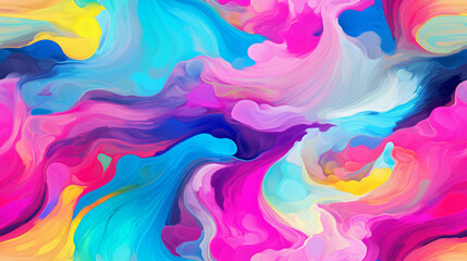 Fototapeta na wymiar A dynamic and colorful abstract composition with swirling patterns of paint in pink, blue, and yellow hues, resembling a psychedelic visual.