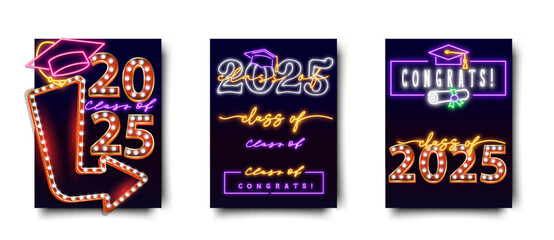 Fototapeta na wymiar Vector set of realistic isolated neon sign of Graduation 2021, 2022 and 2023 logo on the wall background.