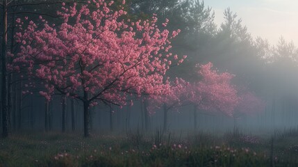 Blossom cherry trees on a field