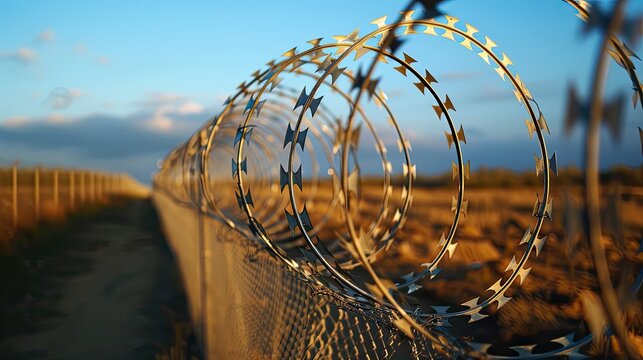 border fence topped with barbed wire