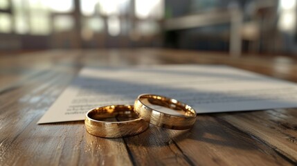 Divorce agreement and wedding rings - obrazy, fototapety, plakaty