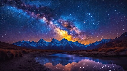 Night landscape with views of the milky way over the mountains.