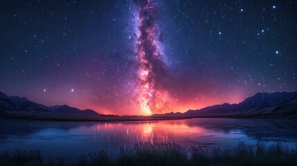 Fototapeta premium Night landscape with views of the milky way over the mountains.