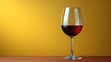 Crystal glass with red wine, on yellow background.