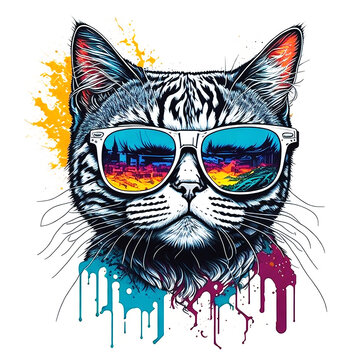 Colorful graffiti artwork of a beautiful cat image