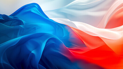 Obraz premium bright blue, white and red abstract background, in the style of realistic landscapes with soft edges, neon color palette, light red and dark navy, soft and rounded forms, abstraction-création, layered