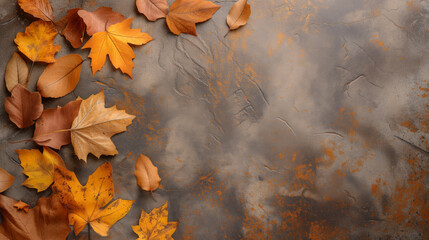 Autumn leaves on the stone background - 722274882