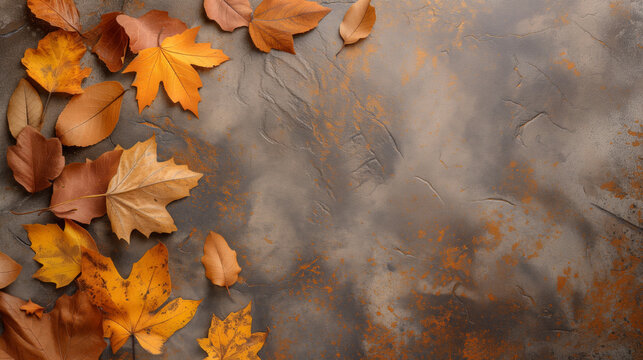 Autumn leaves on the stone background