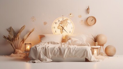 World Sleep Day illustration sleeping planet earth and moon on empty white background with a lot of free copy space