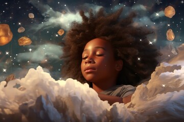 The innocence of youth captured as a girl dreams amidst a fantasy of flowers and light.