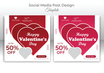Set of valentines day sale social media post template