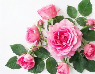 Pink roses on a white background. Shallow depth of field.