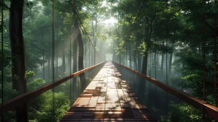  Modern footbridge throught forest © ArtBox