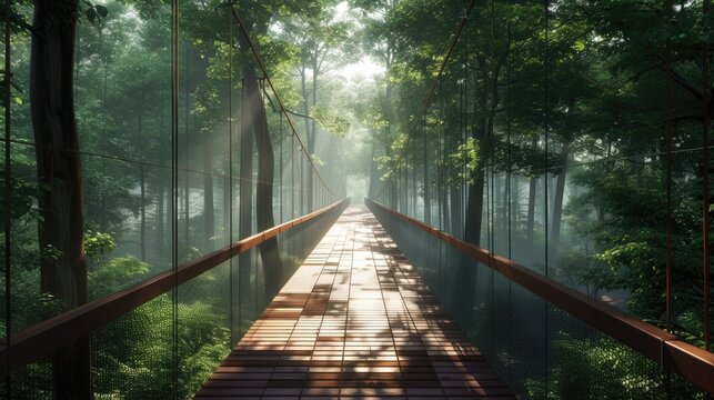 Modern footbridge throught forest - Powered by Adobe